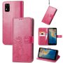 For Zte Blade A31 Four-leaf Clasp Embossed Buckle Mobile Phone Leather Case Magenta