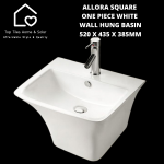 Allora Curved One Piece White Wall Hung Basin - 530 X 440 X 360MM