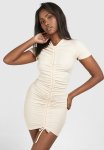 Rib Ruched MINI Dress - Stone