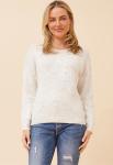 Womens Sweater With Applique And Rhinestone Motif In Oatmeal - Oatmeal 2XL
