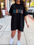 Mama Print Crew Neck Tee Dress Casual Short Sleeve Dress For Spring & Summer Women's Clothing