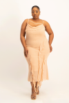 Keira Cowl Neck Ruffle Dress - Nude - XXL