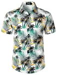 Jogal Men's Flower Casual Short Sleeve Aloha Hawaiian Shirt White Green 3X-LARGE