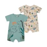 2 Pack Dino Printed Short Sleeve Rompers