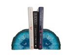 Amoystone Teal Agate Bookends Decorative Brazilian Crystal Quartz Book Stopper 3-4 Lbs With Non-slip Mat Perfect For Kitchen Coo