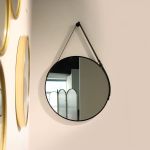 Zs - 48CM Round Hanging Mirror With Leather Strap - White