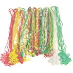 Ysppf 100 Pcs Christmas Party Beads Necklaces Bulk Red Green Gold Silver Christmas Tree Holiday Beads Necklaces Party Supplies