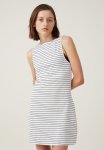 Cotton On Bella Boat Neck MINI Dress - Classic Stripe Gardenia