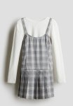 2 Piece Top And Dress Set - White & Grey Checked