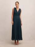 Leia Pleated Cape Maxi Dress - 16 Crystal Teal