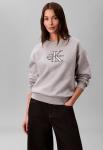 Calvin Klein Ladies Foil Monologo French Terry Relaxed Sweatshirt In Grey - Grey L