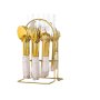 Zs - 24PCS Gold Dinnerware Flatware Set With Marbled Ceramic Handle & Holder