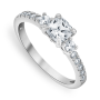 White Gold Moissanite Cushion Trilogy Womens Ring