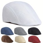 Men's Women Linen Newsboy Caps Flat Hat Vintage Summer Breathable Gatsby Ivy Irish Casual Cabbie Hats Trendy Beret Hat Solid Col