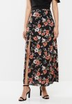 Floral Wrap Maxi Skirt - Black