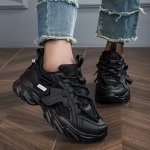 Women's Solid Color Mesh Sneakers Lace Up Soft Sole Platform Casual Shoes Low-top Breathable Shoes