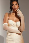 Champagne Mesh Ruched Diamante Bust Trim Top - Champagne