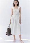 Smocked-bodice Dress - White