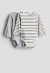 2-PACK Long-sleeved Bodysuits - Light Grey Striped