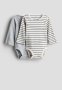 2-PACK Long-sleeved Bodysuits - Light Grey Striped