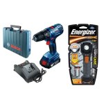 Bosch - Cordless Combo Drill Kit- 18V & Energizer Light Incl. 2X Aa