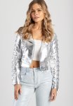 Sissy Boy Corrine: Metallic Lace Up Biker Jacket. - Silver