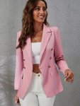 Button Front Lapel Collar Blazer Elegant Solid Color Long Sleeve Blazer For Spring & Fall Women's Clothing
