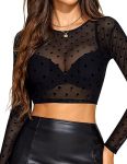 Avidlove Mesh Top Crop Tops For Women Long Sleeve Mesh Crop Top Black Mesh Crop Top PAT9 L