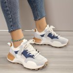 Women's Colorblock Casual Sneakers Lace Up Low-top Round Toe Breathable Soft Trainers Comfy Versatile Shoes