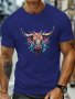 Abstract Bull Print T-shirt Versatile & Breathable Street Fashion For Men Simple Lightweight Comfy Top Casual Crew Neck Short Sleeve T-shirt For Summer