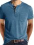 Men's Summer Fashion Classic Design Short Sleeve Henley Shirt With Breasted Pocket And Contrast Color Placket Cotton Blend Trendy Tops For Daily And Holiday Wear