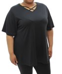 Ladies Plain Xover Slub Top - 60 Black