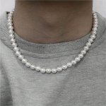 1PC Men's Simple Temperament Faux Pearl Necklace Christmas Birthday Party Gift