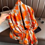 Orange Camouflage Floral Print Scarf Imitation Silk Shawl Elegant Windproof Head Wrap Travel Beach Towel