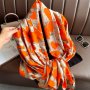 Orange Camouflage Floral Print Scarf Imitation Silk Shawl Elegant Windproof Head Wrap Travel Beach Towel