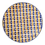 Ceramic Dinner Plate - Yellow Blue Round Leaves.