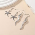 Creative Chili Starfish Design Silvery Dangle Earrings Retro Minimalist Style Alloy Jewelry Delicate Female Gift