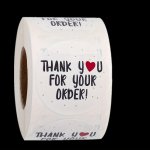 500PCS ROLL 2.54CM Thank You For Ordering Sticker Shop Gift White Label Sticker Letter