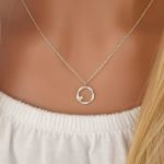 Wanda 925 Sterling Silver Cz Circle Dainty Necklace 12X12MM 45CM Chain