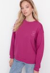 Loose Fit Printed Fleece Sweatshirt - Plum