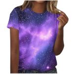 Galaxy Tshirt Women's Galaxy Graphic Crewneck Tee - Casual Space Print Short Sleeve Tshirts Top For Summer & Festival