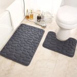 Ultra-soft Coral Fleece Bathroom Mat Set - Non-slip Quick-dry Easy Care Includes U-shaped Rug & Toilet Lid Cover 50.04X80.01CM &