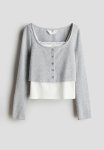 2-PIECE Cardigan And Top Set - Light Grey Marl White