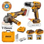 Ingco Cordless 20V Lithium-ion Angle Grinder And Drill Kit CKLI20273