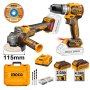Ingco Cordless 20V Lithium-ion Angle Grinder And Drill Kit CKLI20273