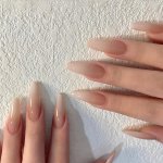 24PCS Gradient Nude Press On Nails Long Oval Shape Almond Fake Nails Glossy Full Cover Ombre False Nails For Women And Girls