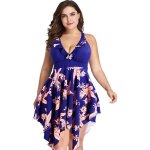 Women's Plus Size Blue And Coral Flair Two-piece Swimsuit - L