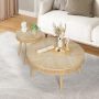 Wnutrees Farmhouse Round Coffee Table Rustic Sofa Side Tea Tables Nesting Center Table Set With Handmade Rattan For Living Room French Country Decor