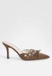 Eyelet Bow Backless Court Shoes - Chocolate