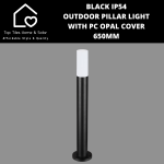 Black IP54 Outdoor Pillar Light With PC Opal Cover - 650MM